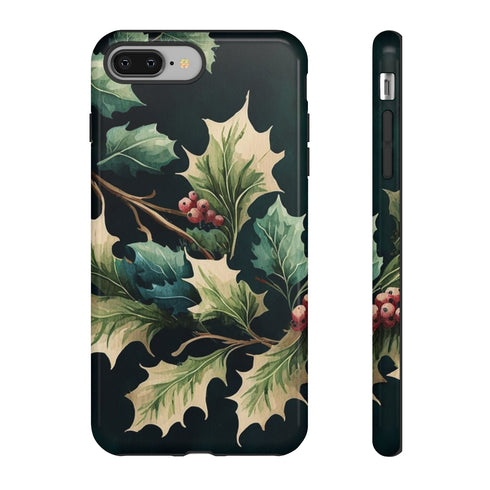 Dark Green Festive Holly in Watercolor - Impact Resistant Phone Case iPhone 8 Plus Glossy